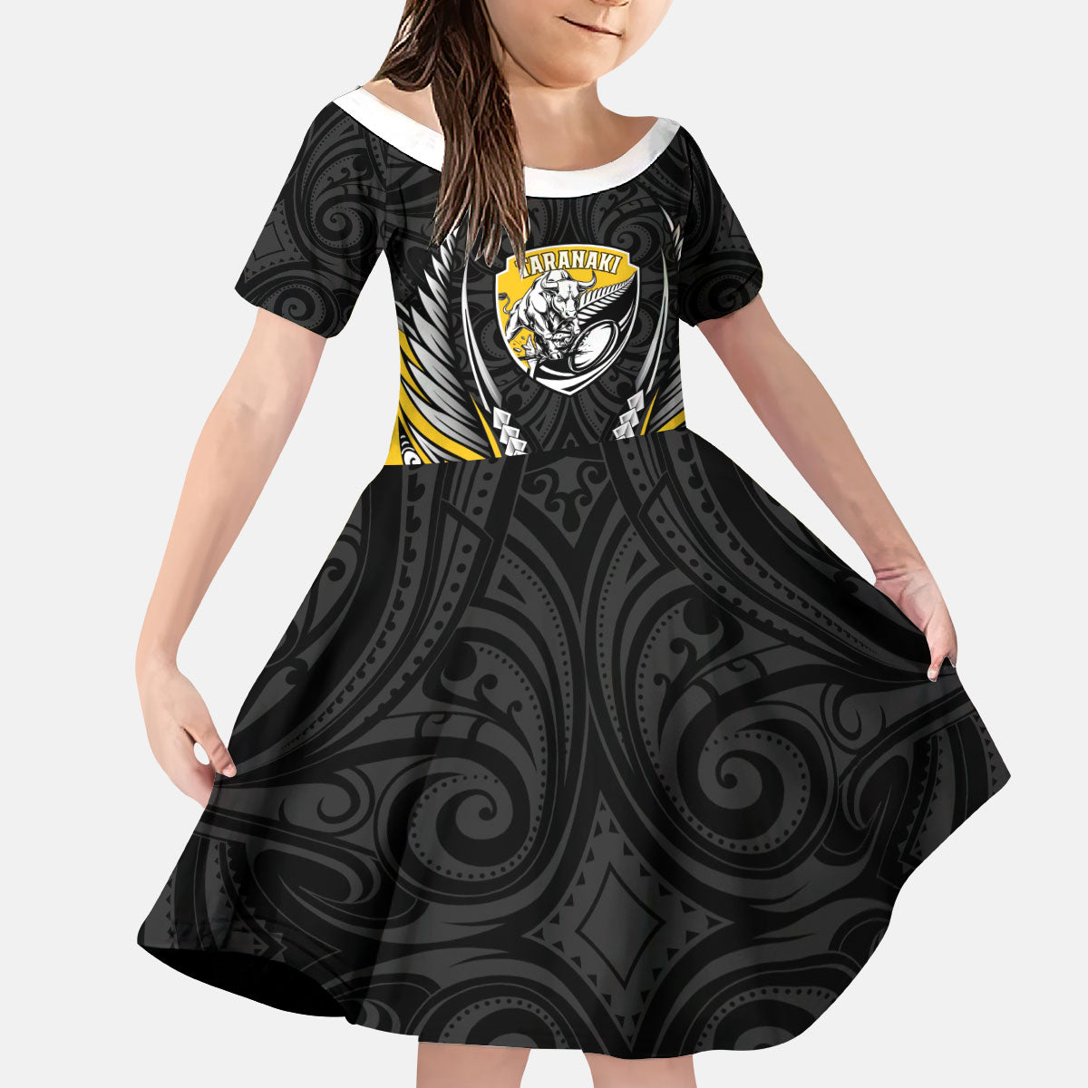 Taranaki 2026 Rugby Custom Kid Short Sleeve Dress NZ Maori Silver Fern