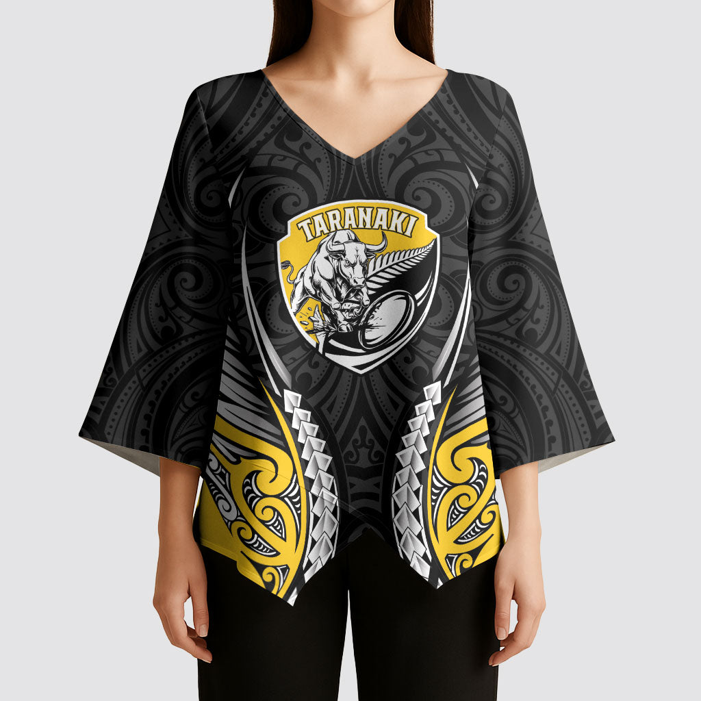 Taranaki 2026 Rugby Custom Kimono Sleeve Blouse NZ Maori Silver Fern