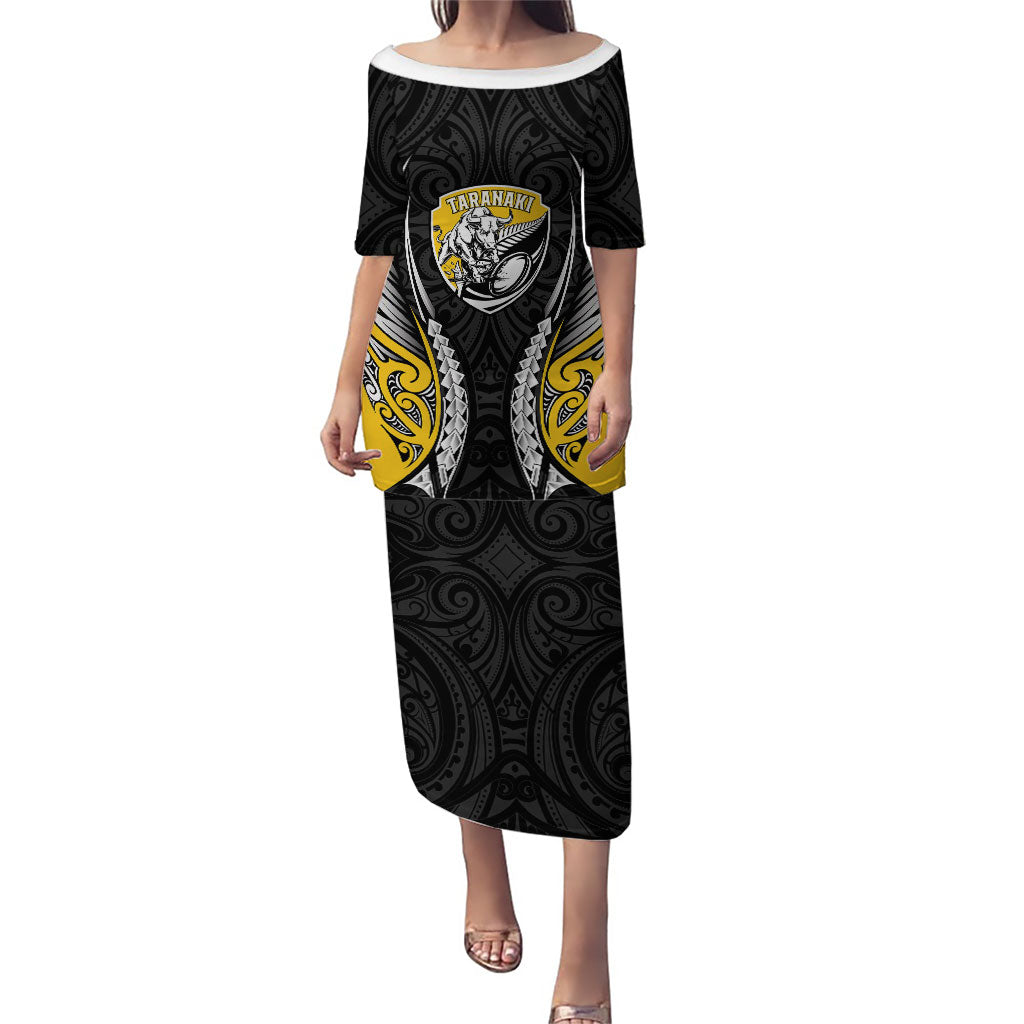 Taranaki 2026 Rugby Custom Puletasi NZ Maori Silver Fern LT14 Long Dress Black - Polynesian Pride