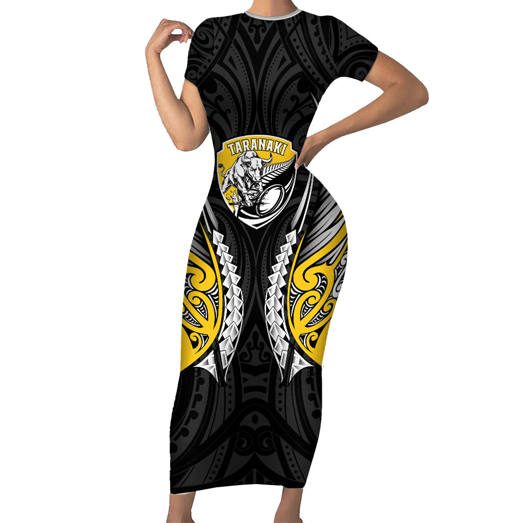 Taranaki 2026 Rugby Custom Short Sleeve Bodycon Dress NZ Maori Silver Fern
