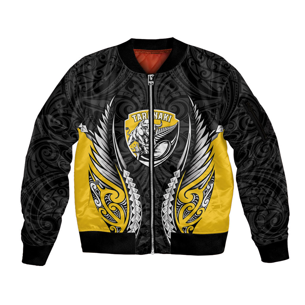 Taranaki 2026 Rugby Custom Sleeve Zip Bomber Jacket NZ Maori Silver Fern