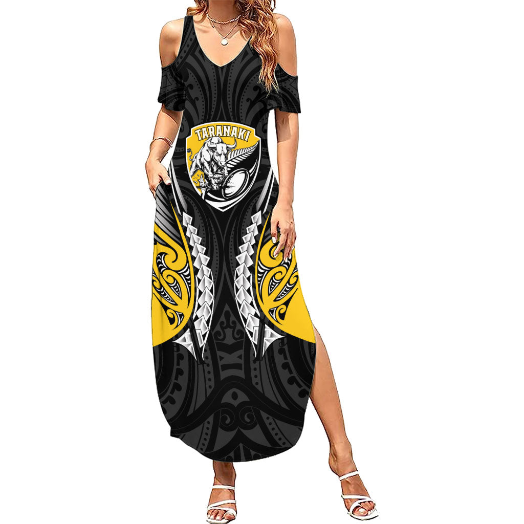 Taranaki 2026 Rugby Custom Summer Maxi Dress NZ Maori Silver Fern LT14 Women Black - Polynesian Pride