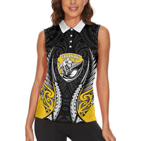 Taranaki 2026 Rugby Custom Women Sleeveless Polo Shirt NZ Maori Silver Fern
