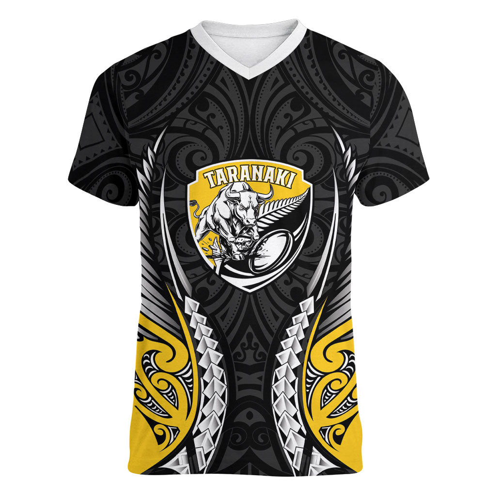 Taranaki 2026 Rugby Custom Women V-Neck T-Shirt NZ Maori Silver Fern