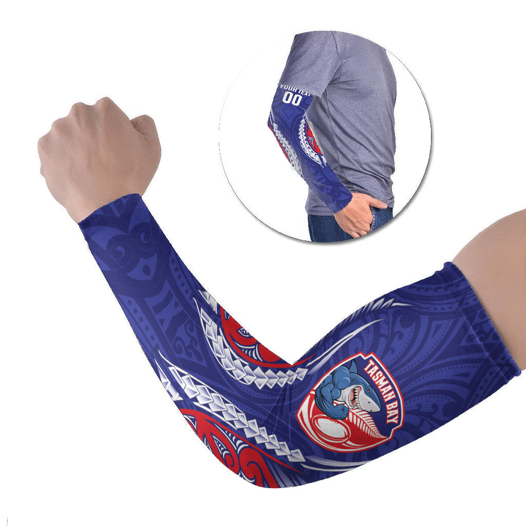 Tasman Bay 2026 Rugby Custom Arm Sleeves NZ Maori Silver Fern LT14 Set of 2 Blue - Polynesian Pride