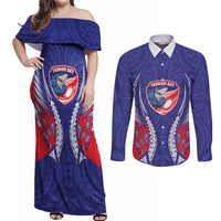 Tasman Bay 2026 Rugby Custom Couples Matching Off Shoulder Maxi Dress and Long Sleeve Button Shirt NZ Maori Silver Fern
