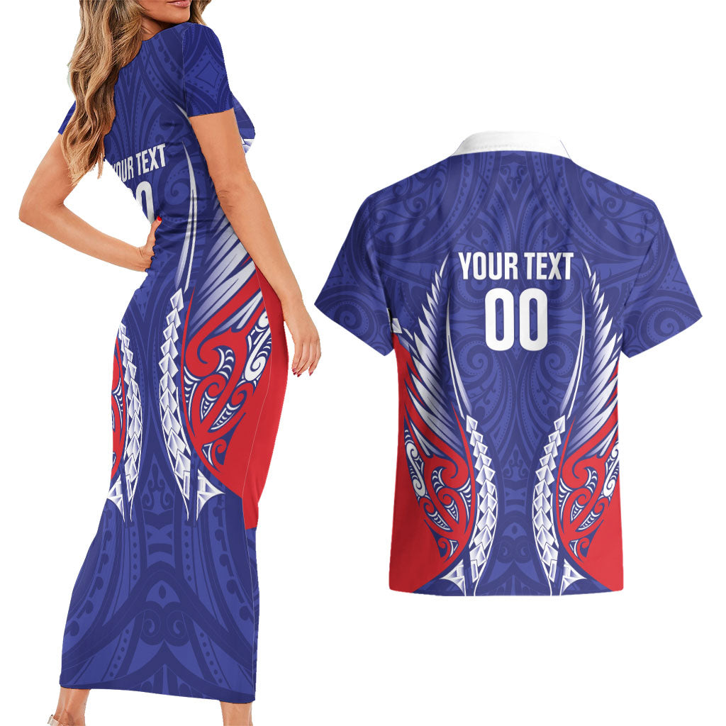 Tasman Bay 2026 Rugby Custom Couples Matching Short Sleeve Bodycon Dress and Hawaiian Shirt NZ Maori Silver Fern