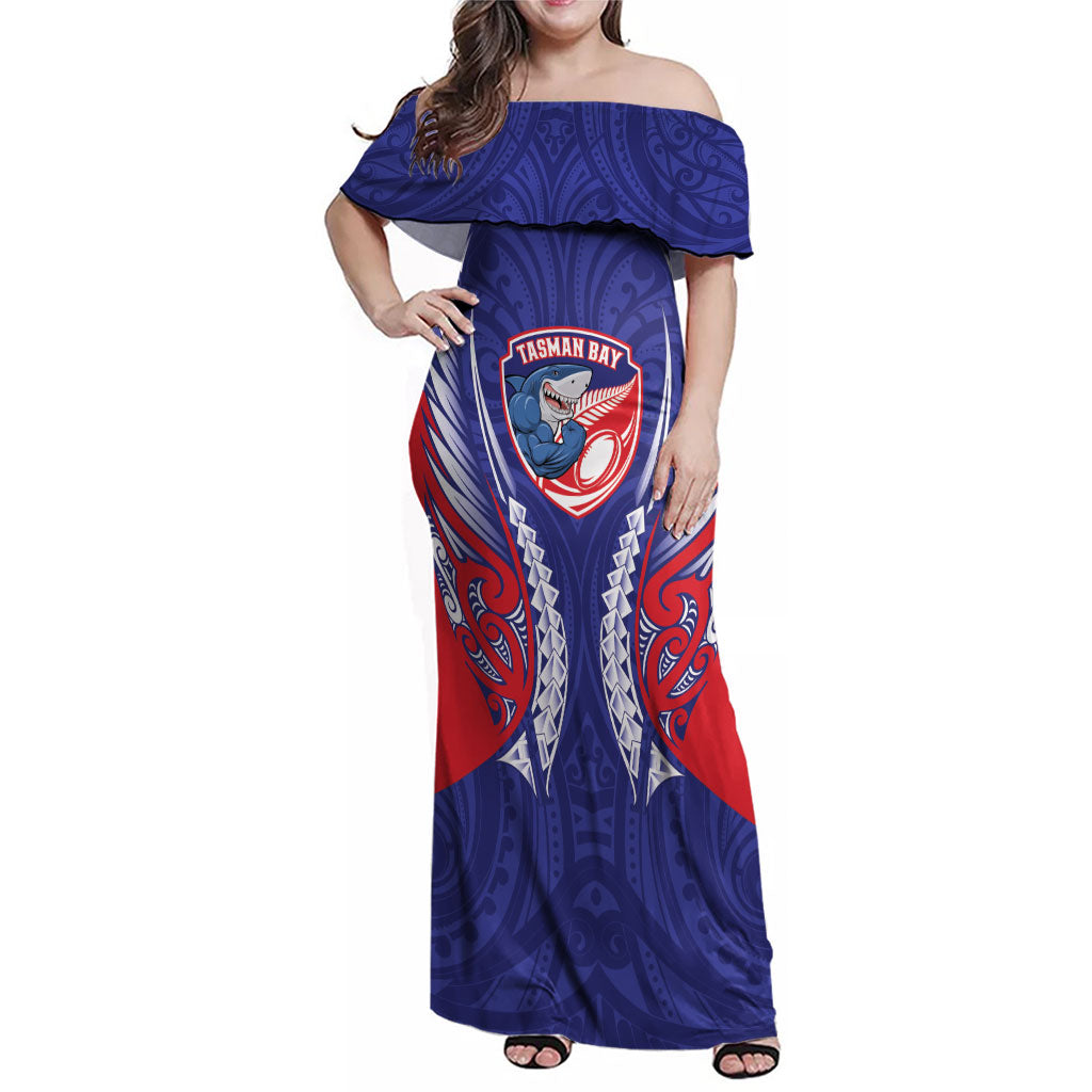 Tasman Bay 2026 Rugby Custom Family Matching Off Shoulder Maxi Dress and Hawaiian Shirt NZ Maori Silver Fern