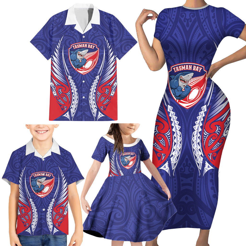 Tasman Bay 2026 Rugby Custom Family Matching Short Sleeve Bodycon Dress and Hawaiian Shirt NZ Maori Silver Fern LT14 - Polynesian Pride