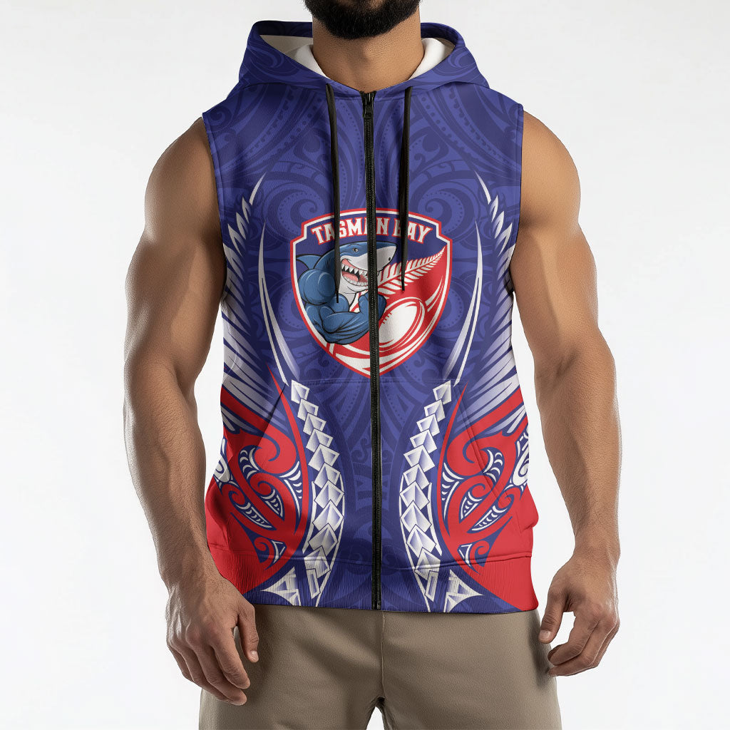 Tasman Bay 2026 Rugby Custom Sleeveless Zip Hoodie NZ Maori Silver Fern