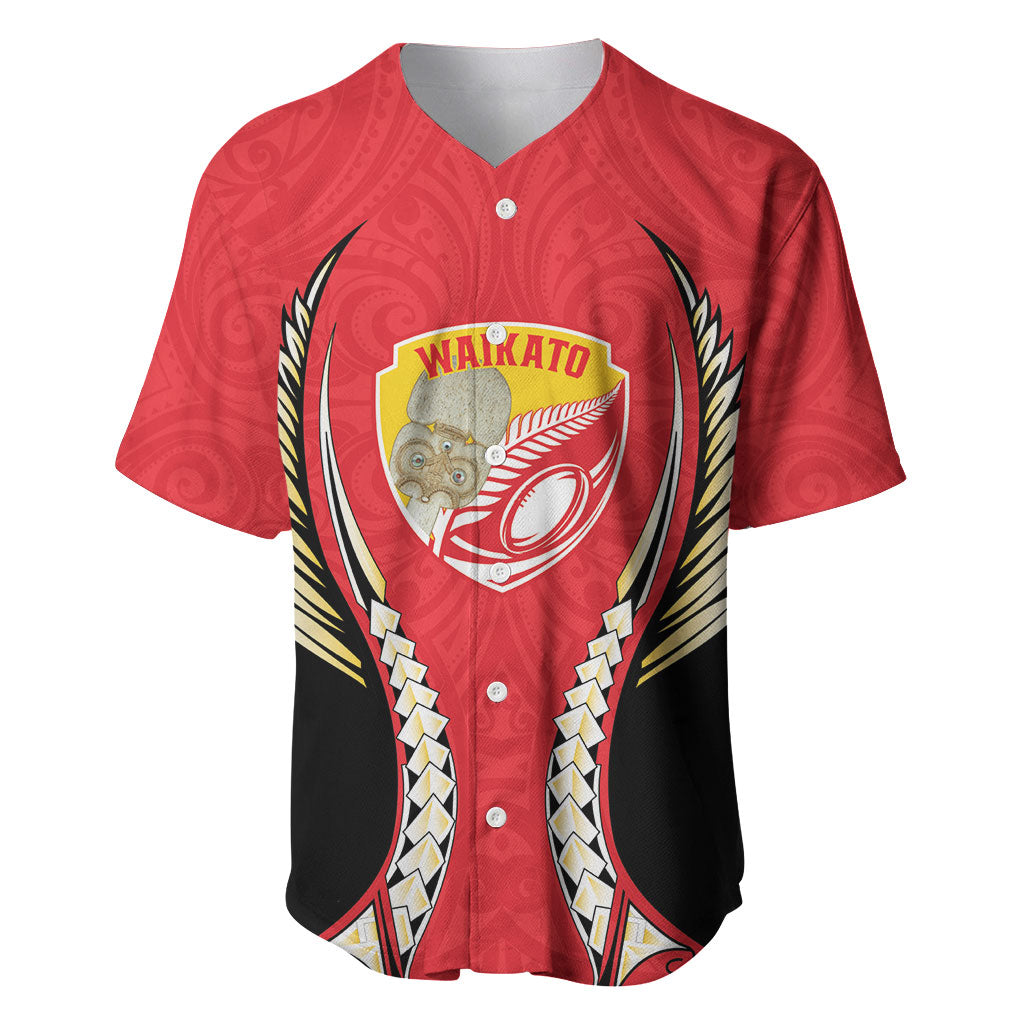 Waikato 2026 Rugby Custom Baseball Jersey NZ Maori Silver Fern LT14 Red - Polynesian Pride