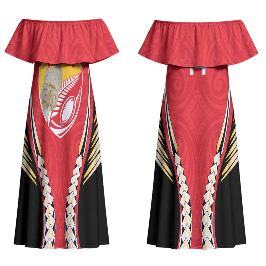 Waikato 2026 Rugby Custom Couples Matching Off Shoulder Maxi Dress and Hawaiian Shirt NZ Maori Silver Fern LT14 - Polynesian Pride