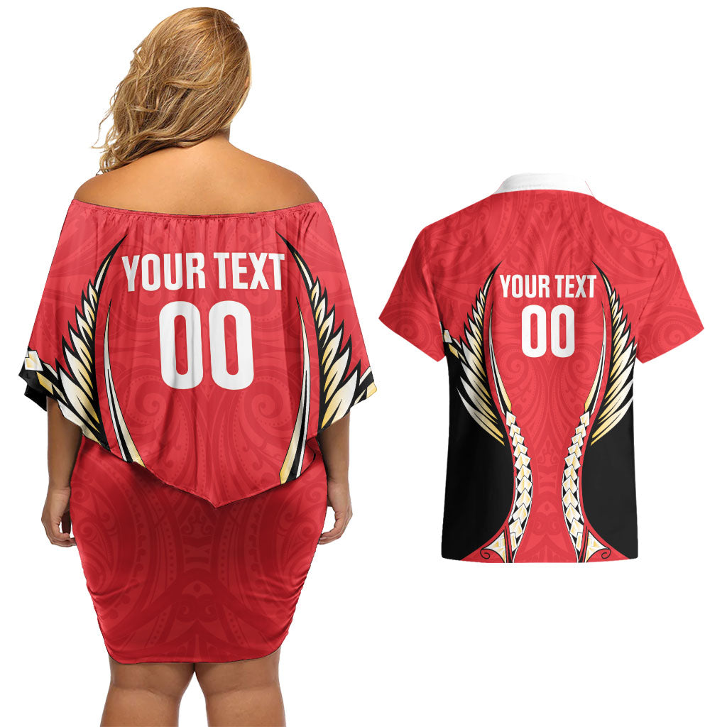 Waikato 2026 Rugby Custom Couples Matching Off Shoulder Short Dress and Hawaiian Shirt NZ Maori Silver Fern