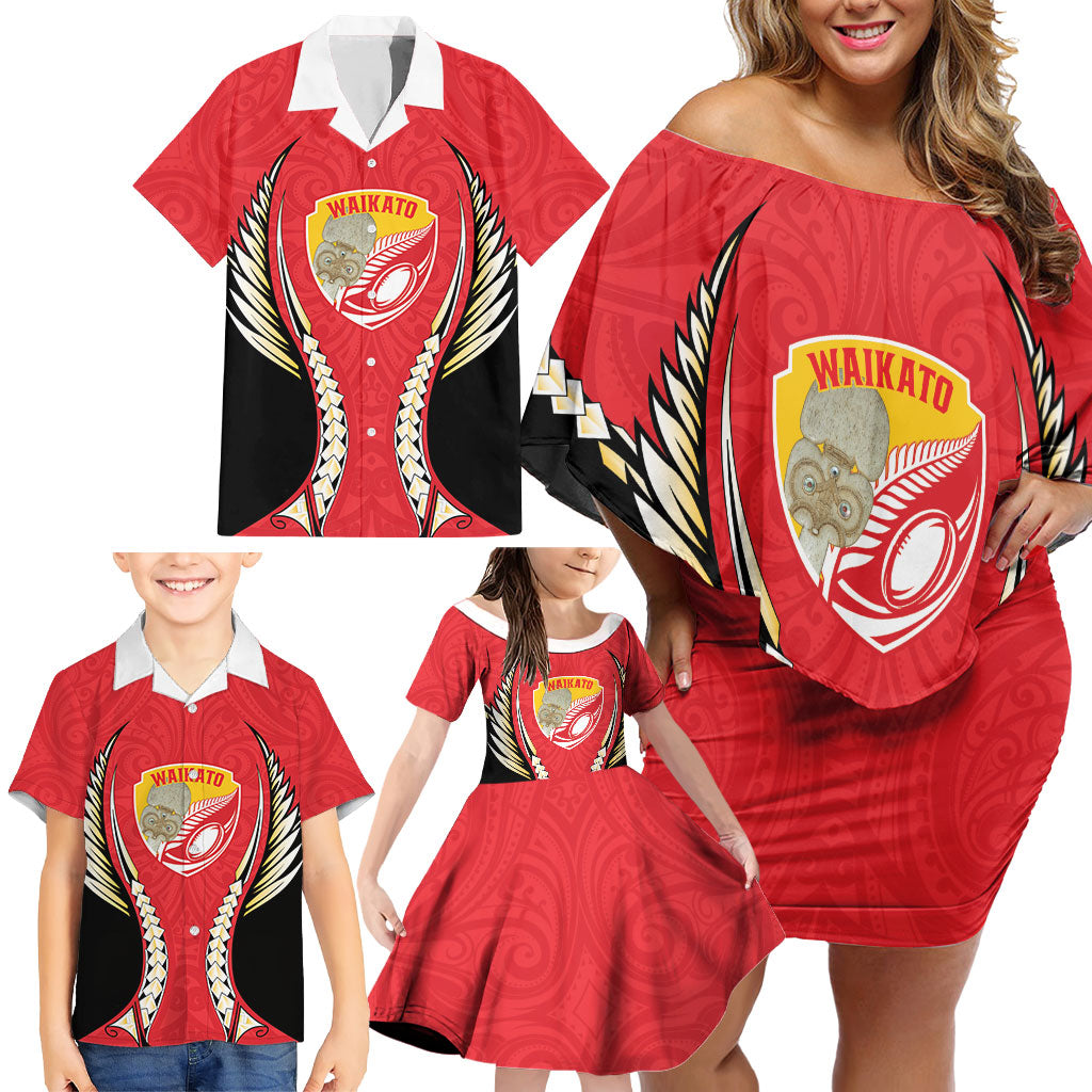 Waikato 2026 Rugby Custom Family Matching Off Shoulder Short Dress and Hawaiian Shirt NZ Maori Silver Fern LT14 - Polynesian Pride