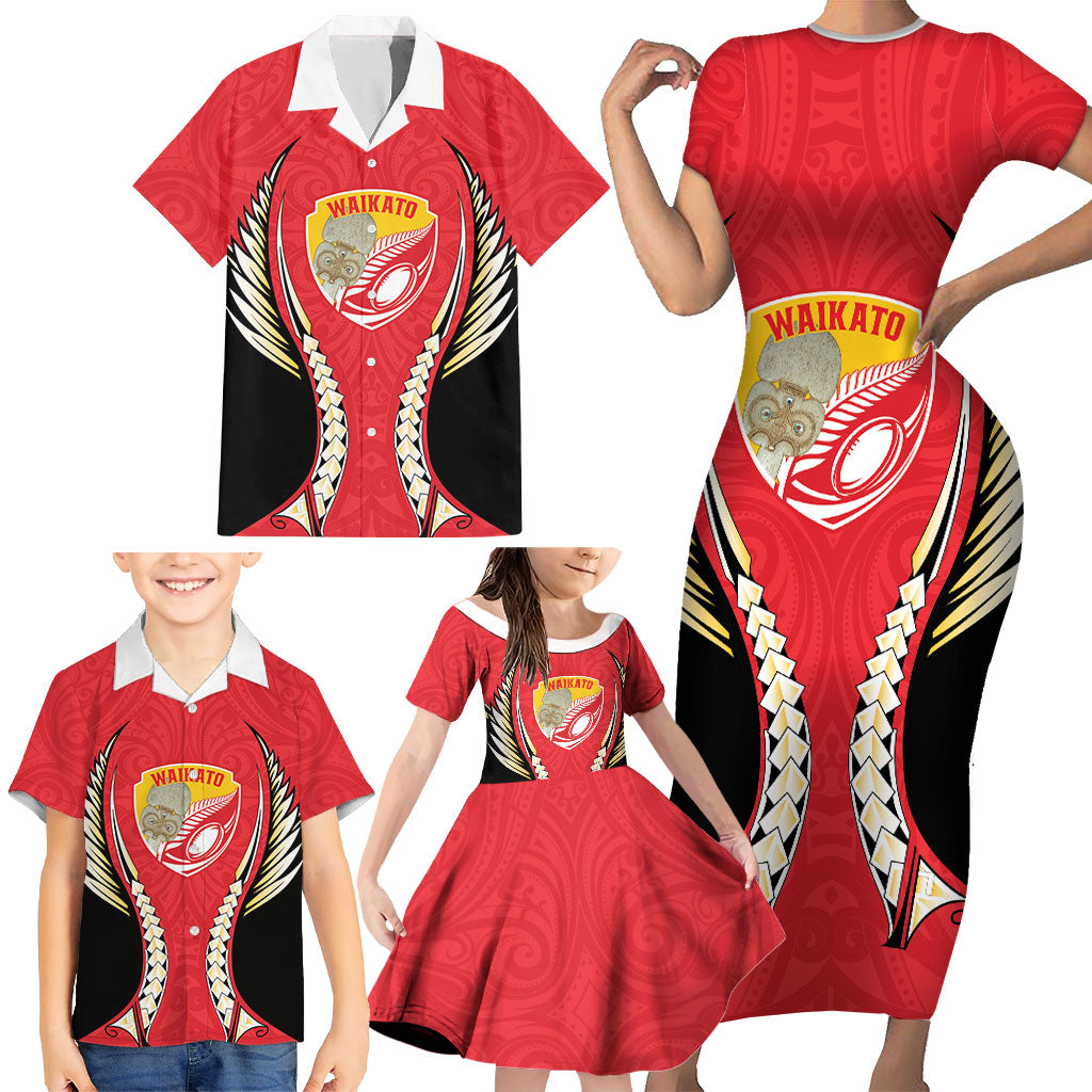 Waikato 2026 Rugby Custom Family Matching Short Sleeve Bodycon Dress and Hawaiian Shirt NZ Maori Silver Fern