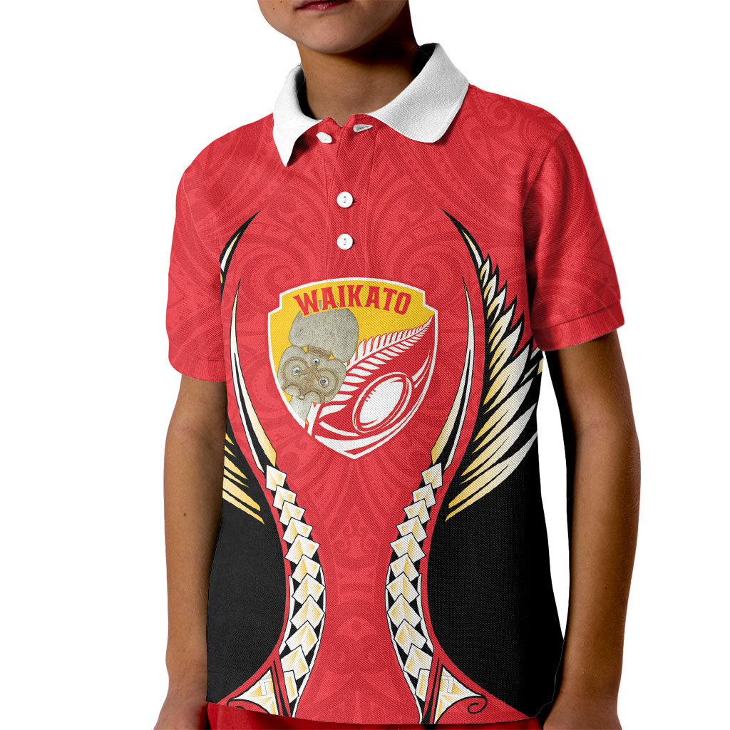Waikato 2026 Rugby Custom Kid Polo Shirt NZ Maori Silver Fern LT14 Kid Red - Polynesian Pride