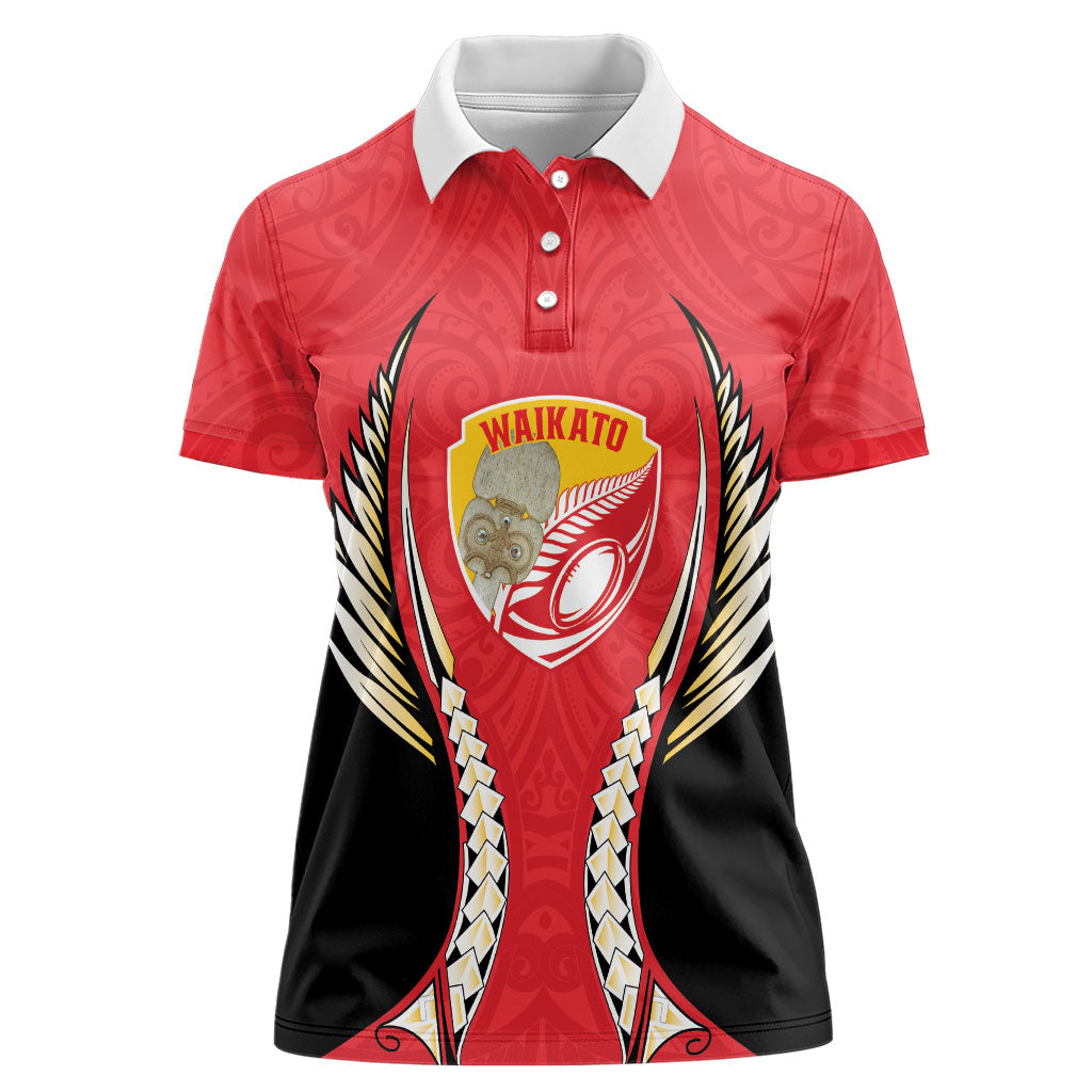 Waikato 2026 Rugby Custom Women Polo Shirt NZ Maori Silver Fern LT14 Female Red - Polynesian Pride