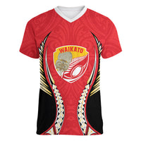 Waikato 2026 Rugby Custom Women V-Neck T-Shirt NZ Maori Silver Fern