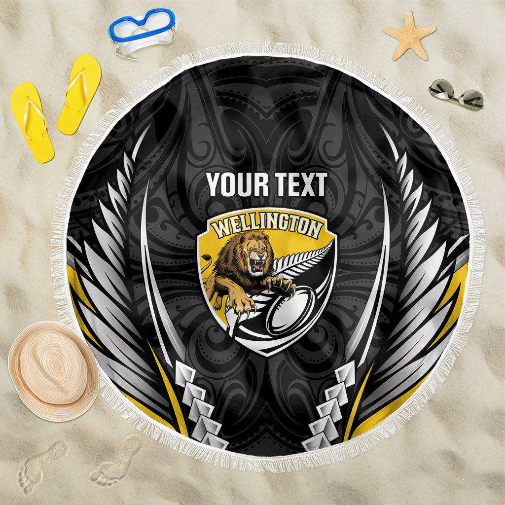 Wellington 2026 Rugby Custom Beach Blanket NZ Maori Silver Fern LT14 One Size 150cm Black - Polynesian Pride