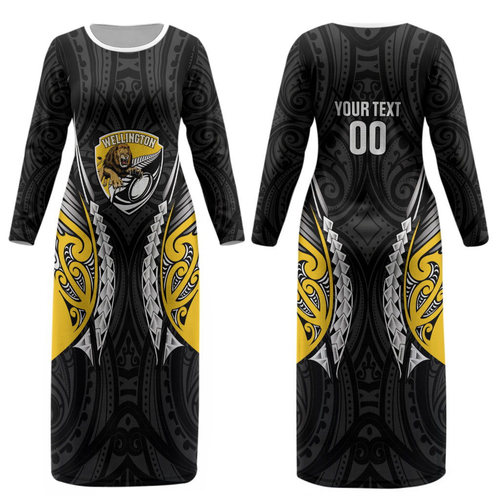 Wellington 2026 Rugby Custom Couples Matching Long Sleeve Bodycon Dress and Hawaiian Shirt NZ Maori Silver Fern LT14 - Polynesian Pride