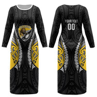 Wellington 2026 Rugby Custom Couples Matching Long Sleeve Bodycon Dress and Hawaiian Shirt NZ Maori Silver Fern LT14 - Polynesian Pride