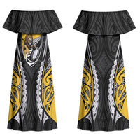 Wellington 2026 Rugby Custom Couples Matching Off Shoulder Maxi Dress and Hawaiian Shirt NZ Maori Silver Fern LT14 - Polynesian Pride
