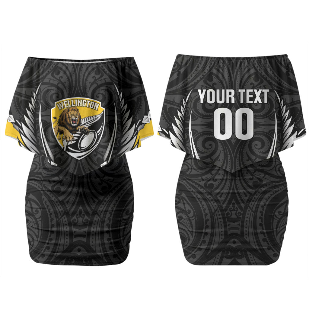 Wellington 2026 Rugby Custom Couples Matching Off Shoulder Short Dress and Long Sleeve Button Shirt NZ Maori Silver Fern LT14 - Polynesian Pride