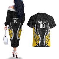 Wellington 2026 Rugby Custom Couples Matching Off The Shoulder Long Sleeve Dress and Hawaiian Shirt NZ Maori Silver Fern