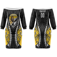 Wellington 2026 Rugby Custom Couples Matching Off The Shoulder Long Sleeve Dress and Hawaiian Shirt NZ Maori Silver Fern LT14 - Polynesian Pride