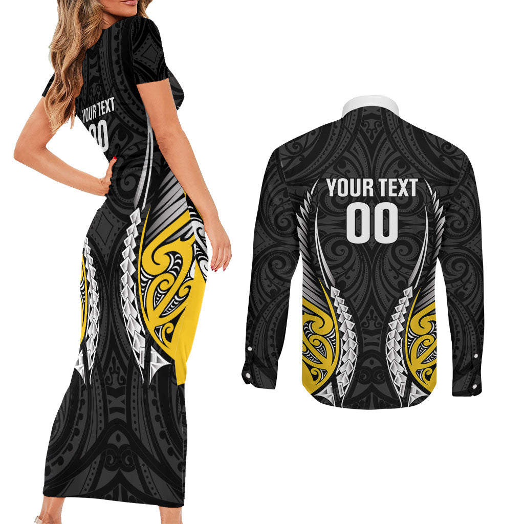 Wellington 2026 Rugby Custom Couples Matching Short Sleeve Bodycon Dress and Long Sleeve Button Shirt NZ Maori Silver Fern