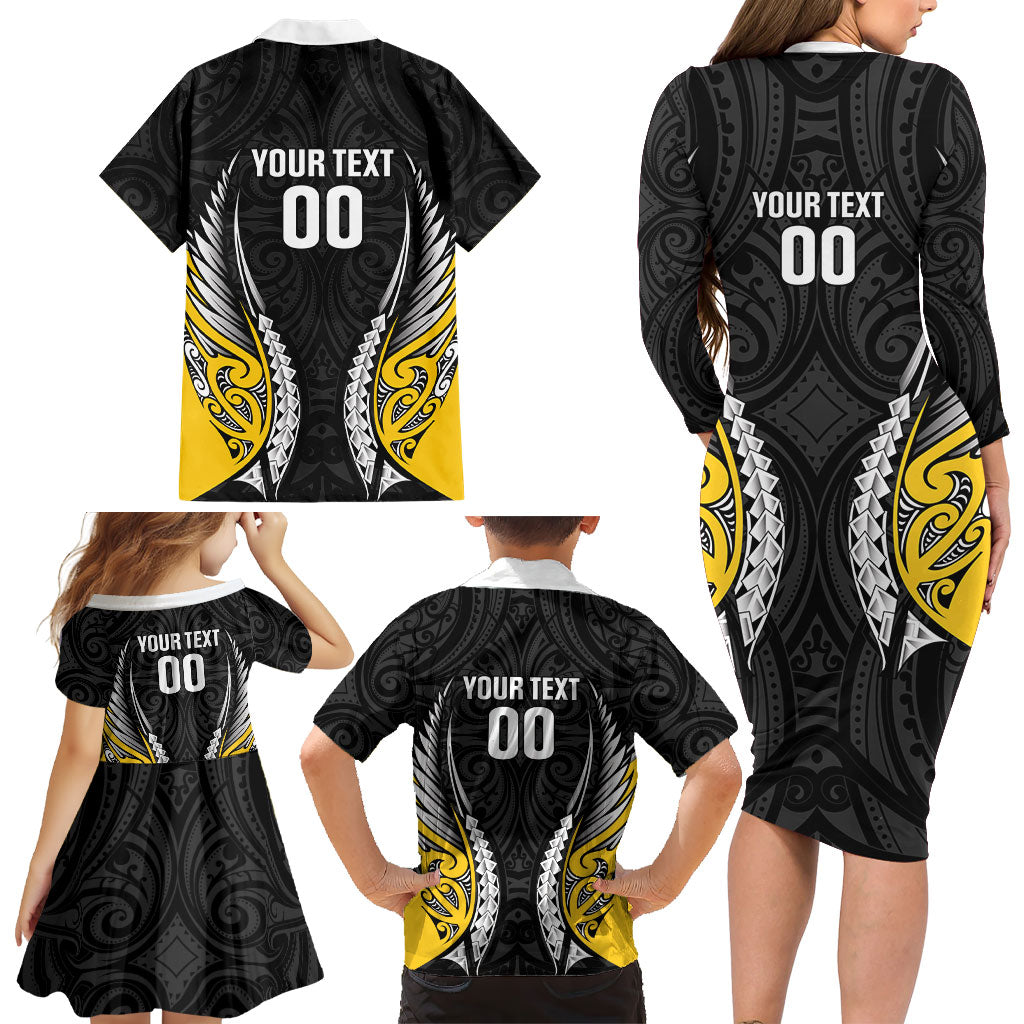 Wellington 2026 Rugby Custom Family Matching Long Sleeve Bodycon Dress and Hawaiian Shirt NZ Maori Silver Fern