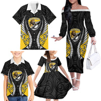 Wellington 2026 Rugby Custom Family Matching Off The Shoulder Long Sleeve Dress and Hawaiian Shirt NZ Maori Silver Fern