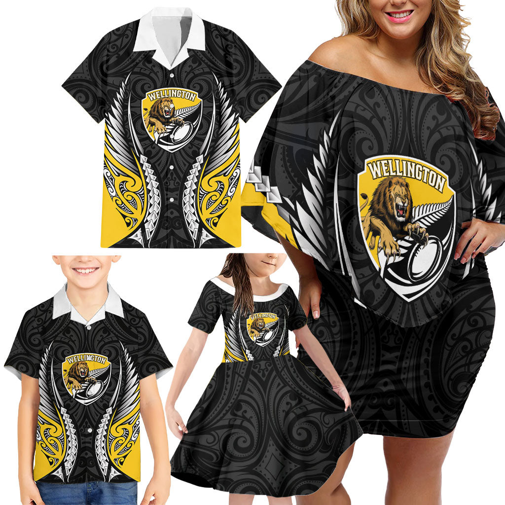 Wellington 2026 Rugby Custom Family Matching Off Shoulder Short Dress and Hawaiian Shirt NZ Maori Silver Fern LT14 - Polynesian Pride