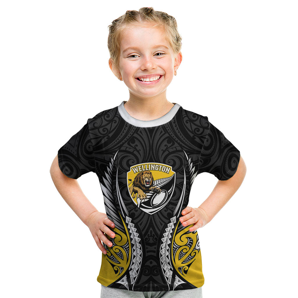 Wellington 2026 Rugby Custom Kid T Shirt NZ Maori Silver Fern LT14 Black - Polynesian Pride
