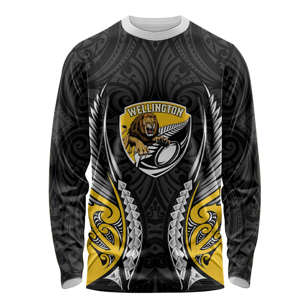 Wellington 2026 Rugby Custom Long Sleeve Shirt NZ Maori Silver Fern LT14 Unisex Black - Polynesian Pride