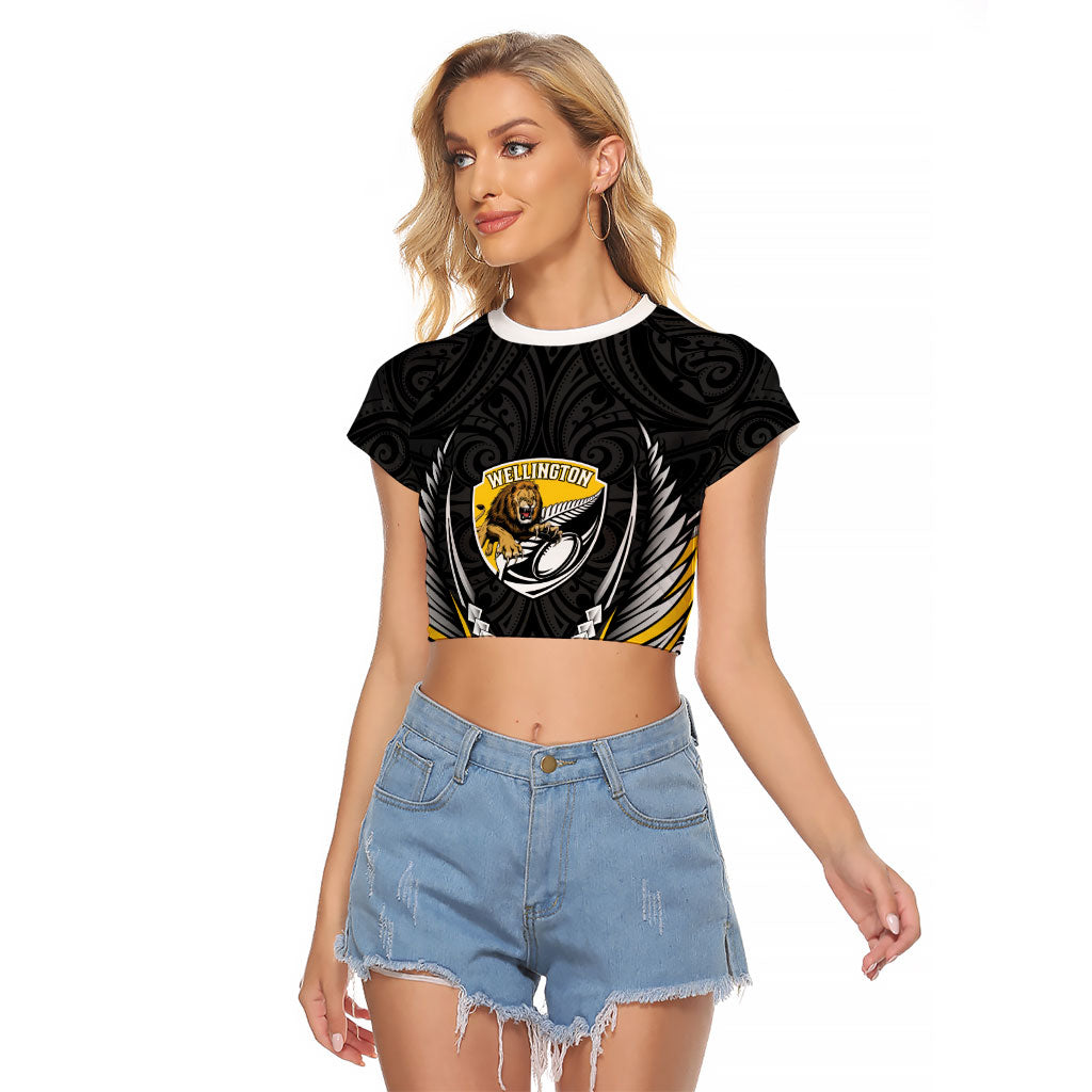 Wellington 2026 Rugby Custom Raglan Cropped T Shirt NZ Maori Silver Fern LT14 Female Black - Polynesian Pride