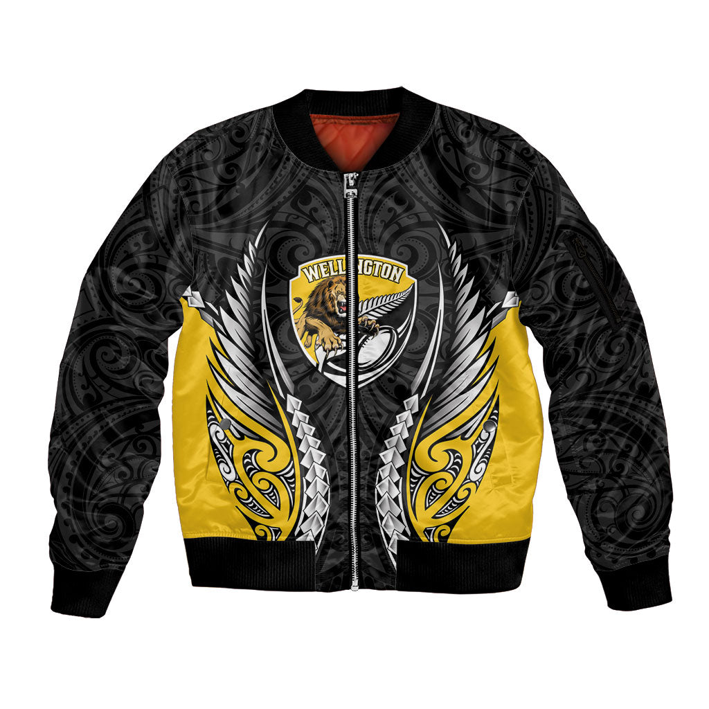Wellington 2026 Rugby Custom Sleeve Zip Bomber Jacket NZ Maori Silver Fern LT14 Unisex Black - Polynesian Pride