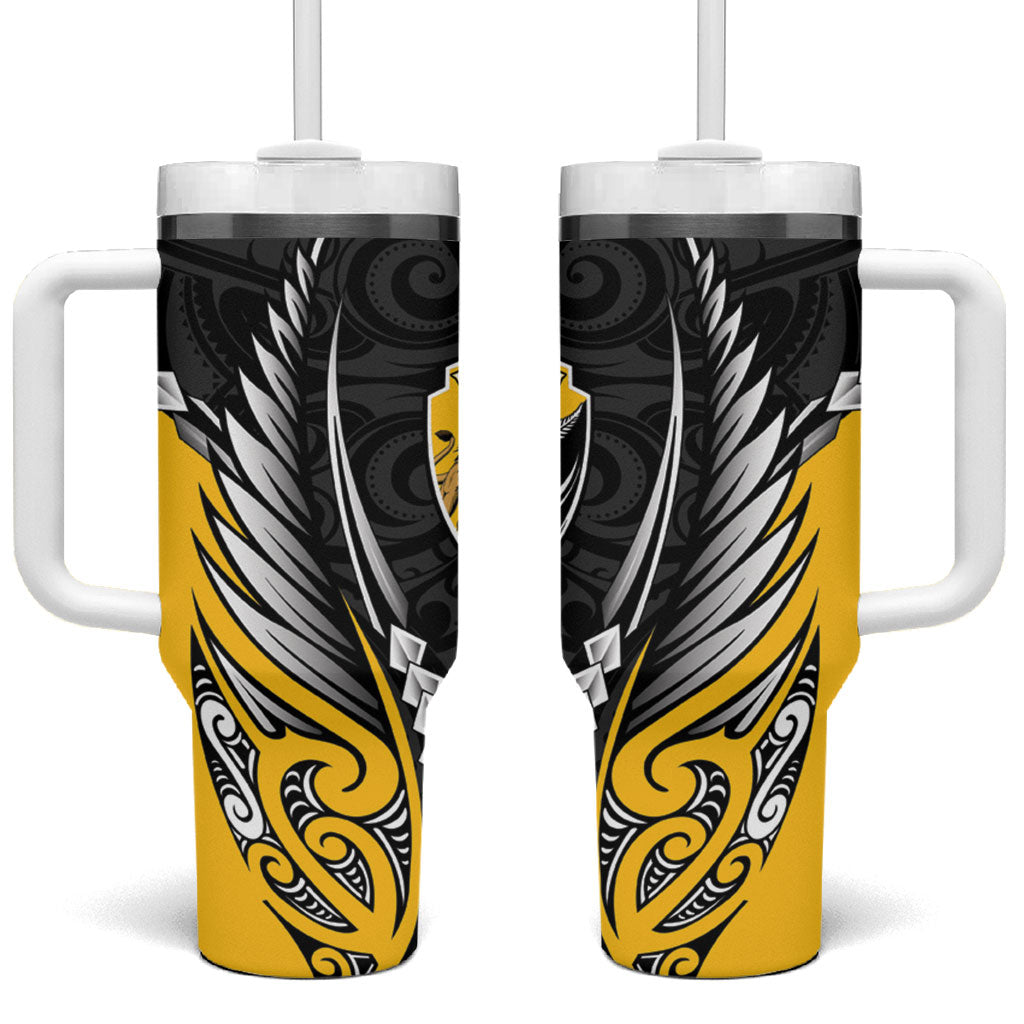 Wellington 2026 Rugby Custom Tumbler With Handle NZ Maori Silver Fern LT14 One Size: 40 oz Black - Polynesian Pride