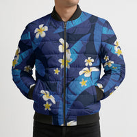 Teal Purple Banana Leaf Hawaii Bomber Puffer Jacket Lau Maia Plumeria Tropical Summer Vibes