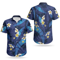 Teal Purple Banana Leaf Hawaii Couples Matching Off The Shoulder Long Sleeve Dress and Hawaiian Shirt Lau Maia Plumeria Tropical Summer Vibes LT14 - Polynesian Pride