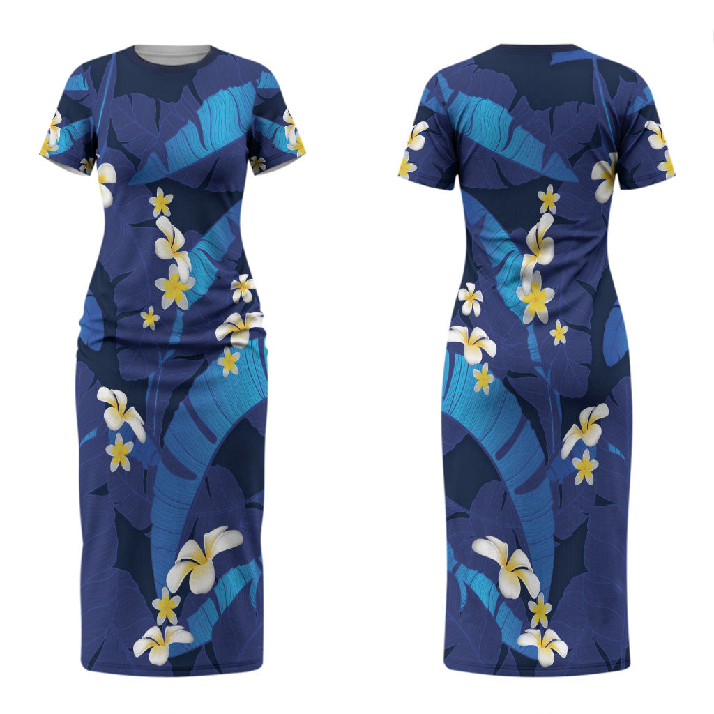 Teal Purple Banana Leaf Hawaii Couples Matching Short Sleeve Bodycon Dress and Long Sleeve Button Shirt Lau Maia Plumeria Tropical Summer Vibes