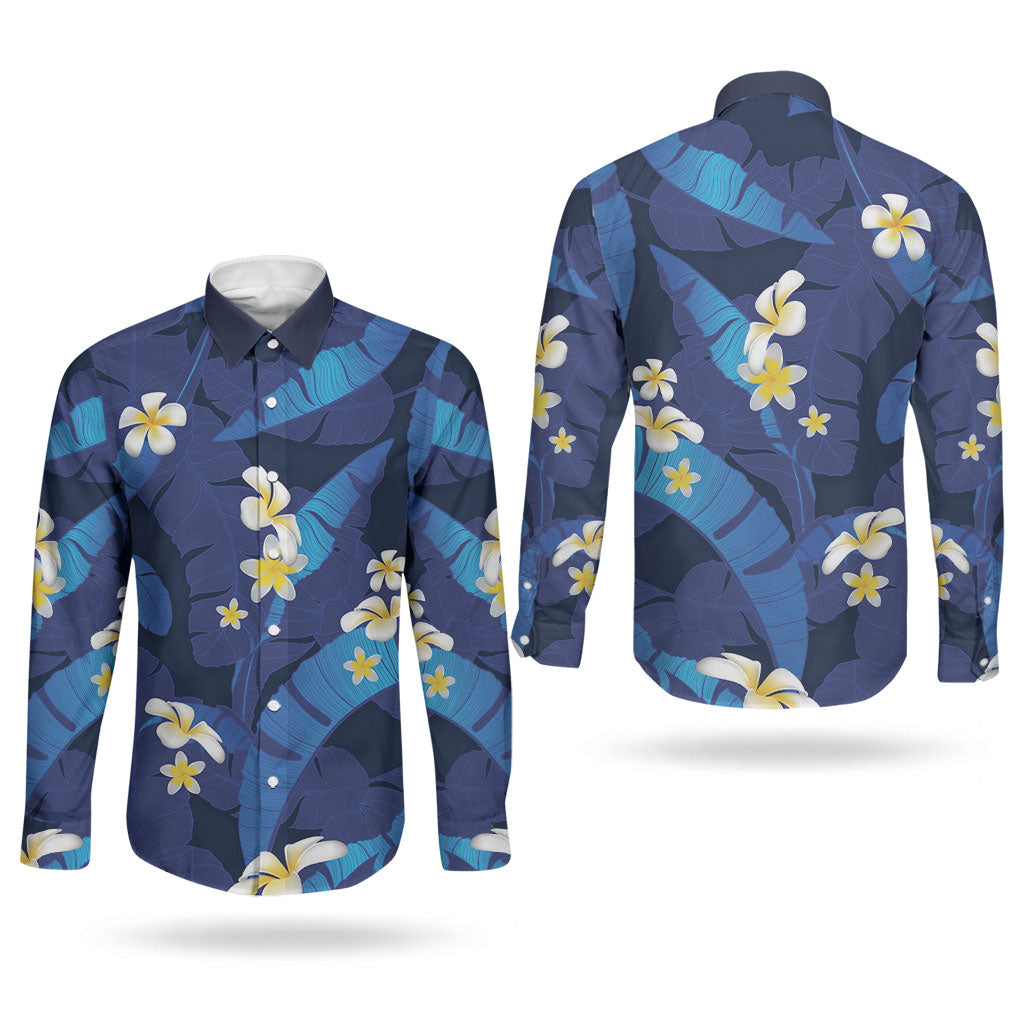 Teal Purple Banana Leaf Hawaii Couples Matching Summer Maxi Dress and Long Sleeve Button Shirt Lau Maia Plumeria Tropical Summer Vibes