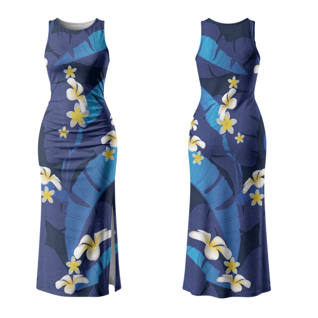 Teal Purple Banana Leaf Hawaii Couples Matching Tank Maxi Dress and Hawaiian Shirt Lau Maia Plumeria Tropical Summer Vibes