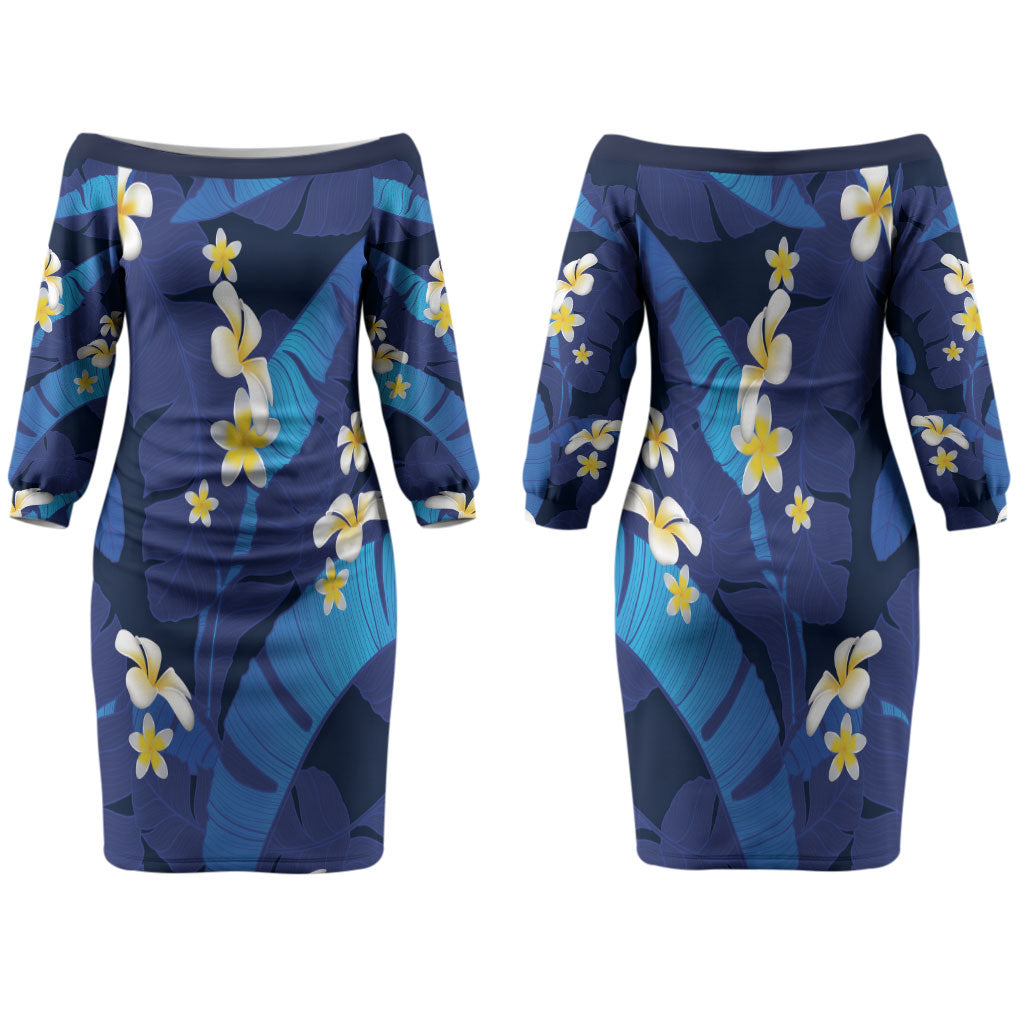 Teal Purple Banana Leaf Hawaii Family Matching Off The Shoulder Long Sleeve Dress and Hawaiian Shirt Lau Maia Plumeria Tropical Summer Vibes