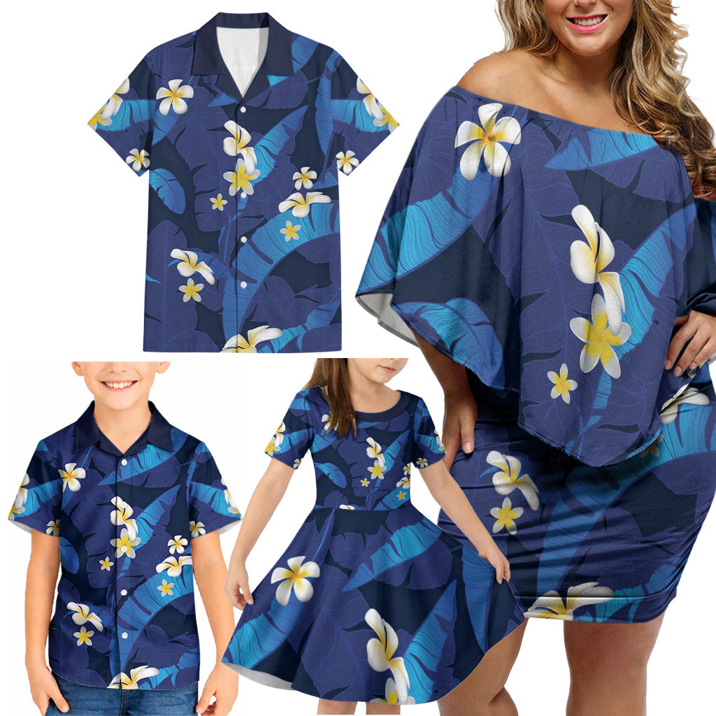 Teal Purple Banana Leaf Hawaii Family Matching Off Shoulder Short Dress and Hawaiian Shirt Lau Maia Plumeria Tropical Summer Vibes LT14 - Polynesian Pride
