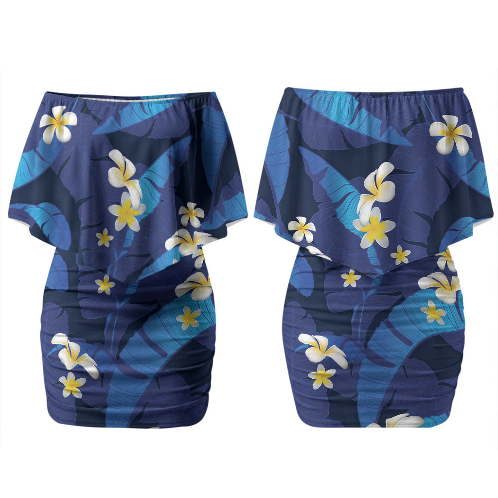 Teal Purple Banana Leaf Hawaii Family Matching Off Shoulder Short Dress and Hawaiian Shirt Lau Maia Plumeria Tropical Summer Vibes LT14 Mom's Dress Teal Purple - Polynesian Pride