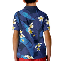 Teal Purple Banana Leaf Hawaii Kid Polo Shirt Lau Maia Plumeria Tropical Summer Vibes