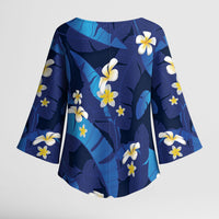 Teal Purple Banana Leaf Hawaii Kimono Sleeve Blouse Lau Maia Plumeria Tropical Summer Vibes