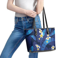 Teal Purple Banana Leaf Hawaii Leather Tote Bag Lau Maia Plumeria Tropical Summer Vibes