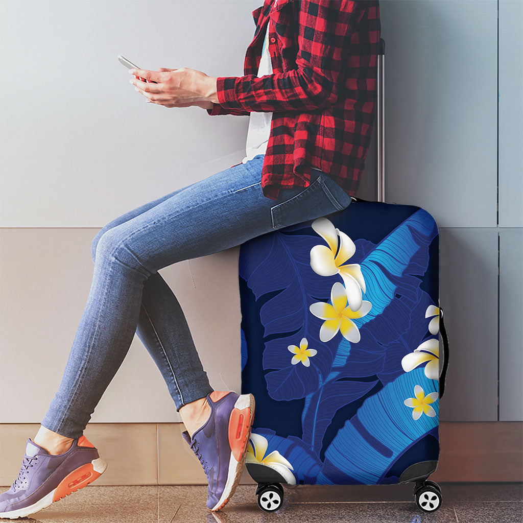 Teal Purple Banana Leaf Hawaii Luggage Cover Lau Maia Plumeria Tropical Summer Vibes